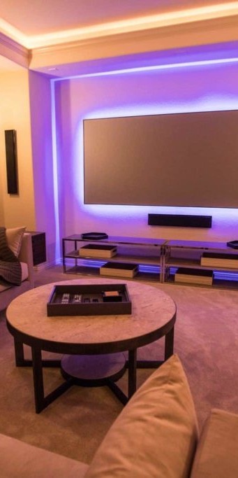 Media room interior design featuring smarthome technology