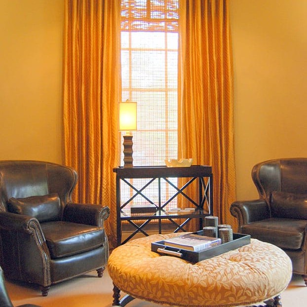 Rustic living room interior design with orange elements