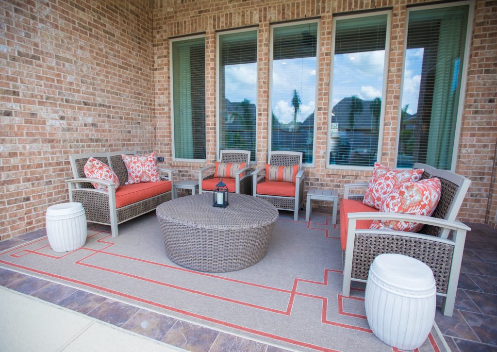 Orange and gray outdoor patio design