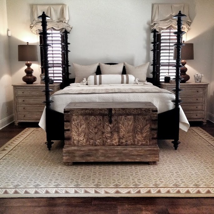 Rustic bedroom interior design with wooden elements