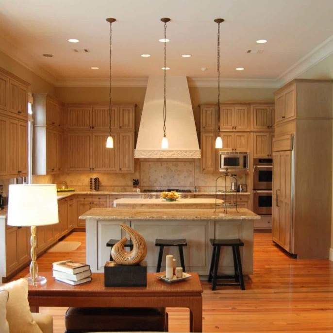 Traditional kitchen interior design with new hardwood floors