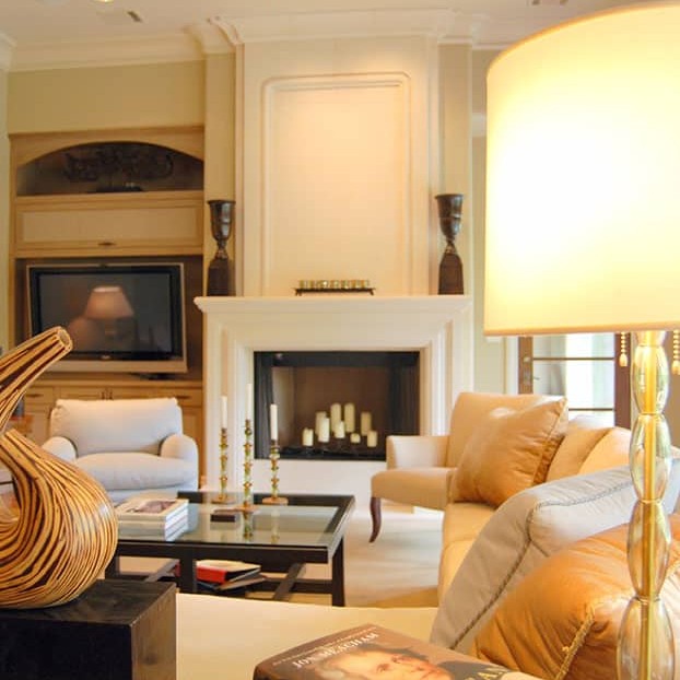 Cream-colored living room interior design with various decor