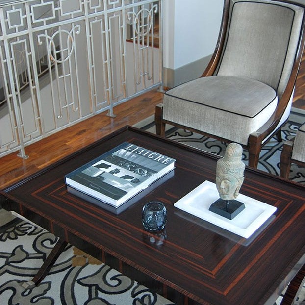 Wooden coffee table with books and decor