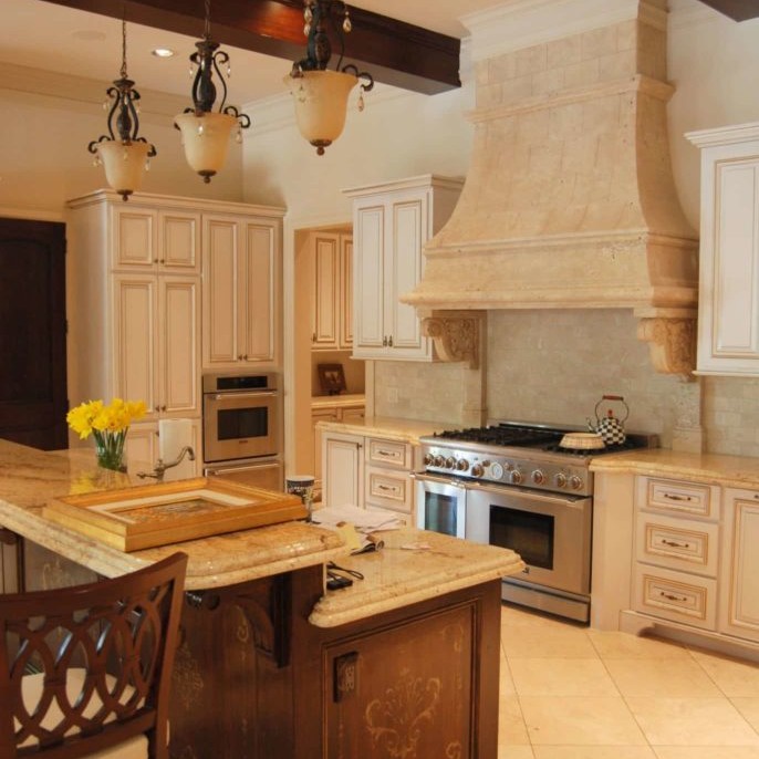 Traditional kitchen design in Houston, Texas, with marble countertops