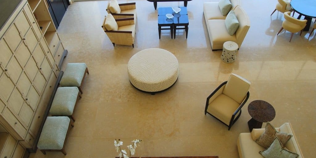 Aerial view of a waiting area's interior design