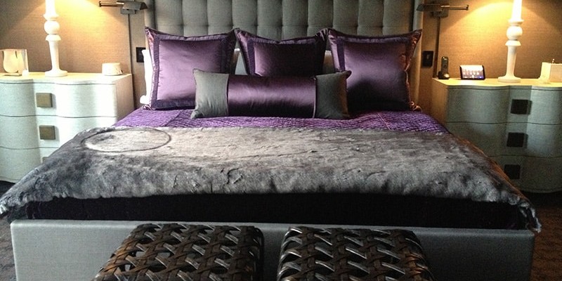 Gray and purple bedroom interior design