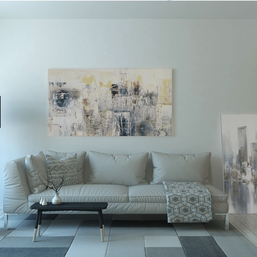 White and silver living room interior design idea