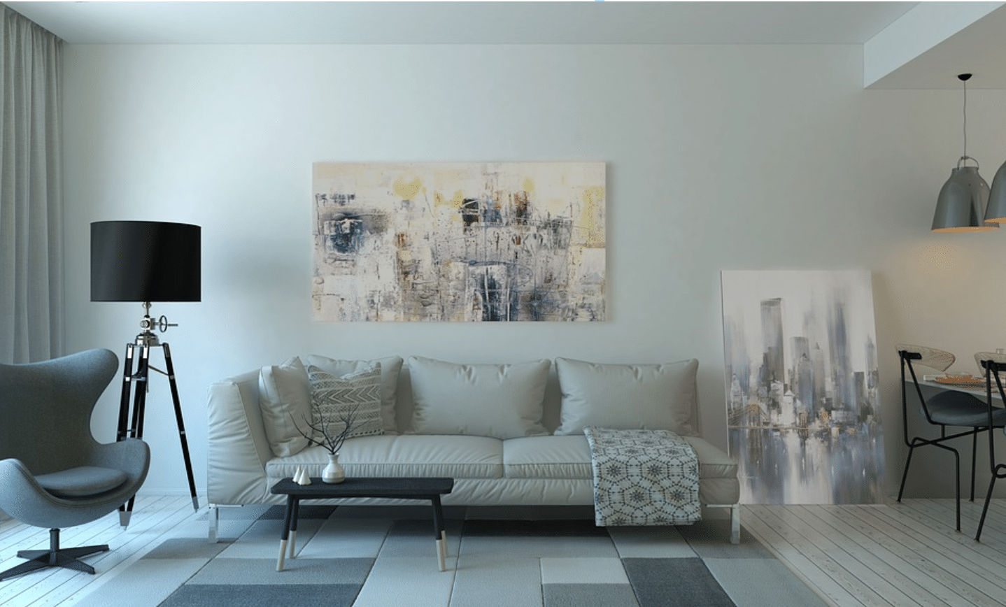 White and silver living room interior design idea