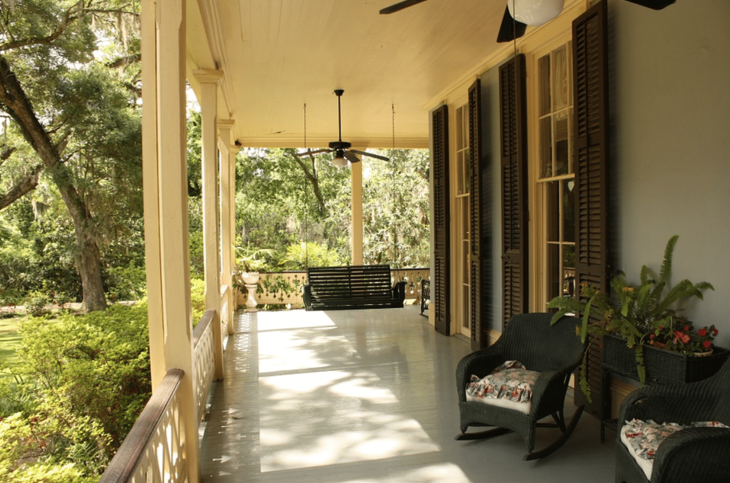 Outdoor patio interior design surrounded by plants