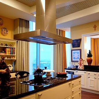 Transitional kitchen interior design with center range oven