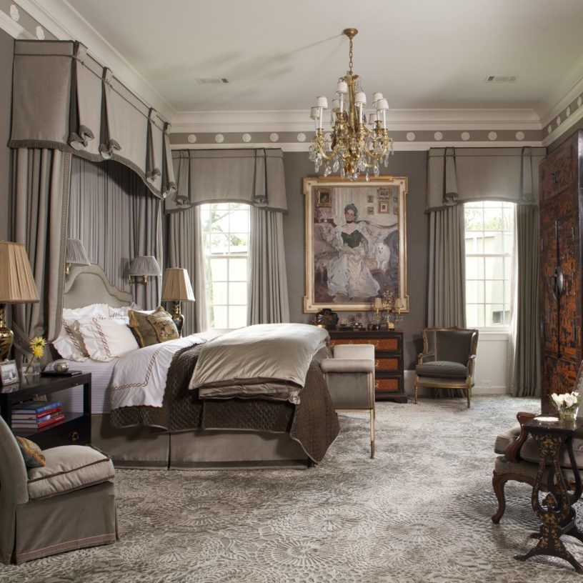 Luxury gray and white bedroom interior design