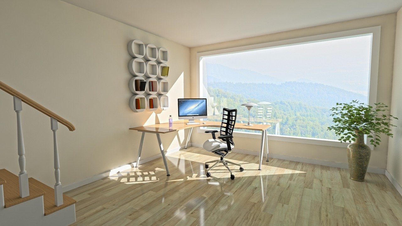 Simple and functional home office design near a window