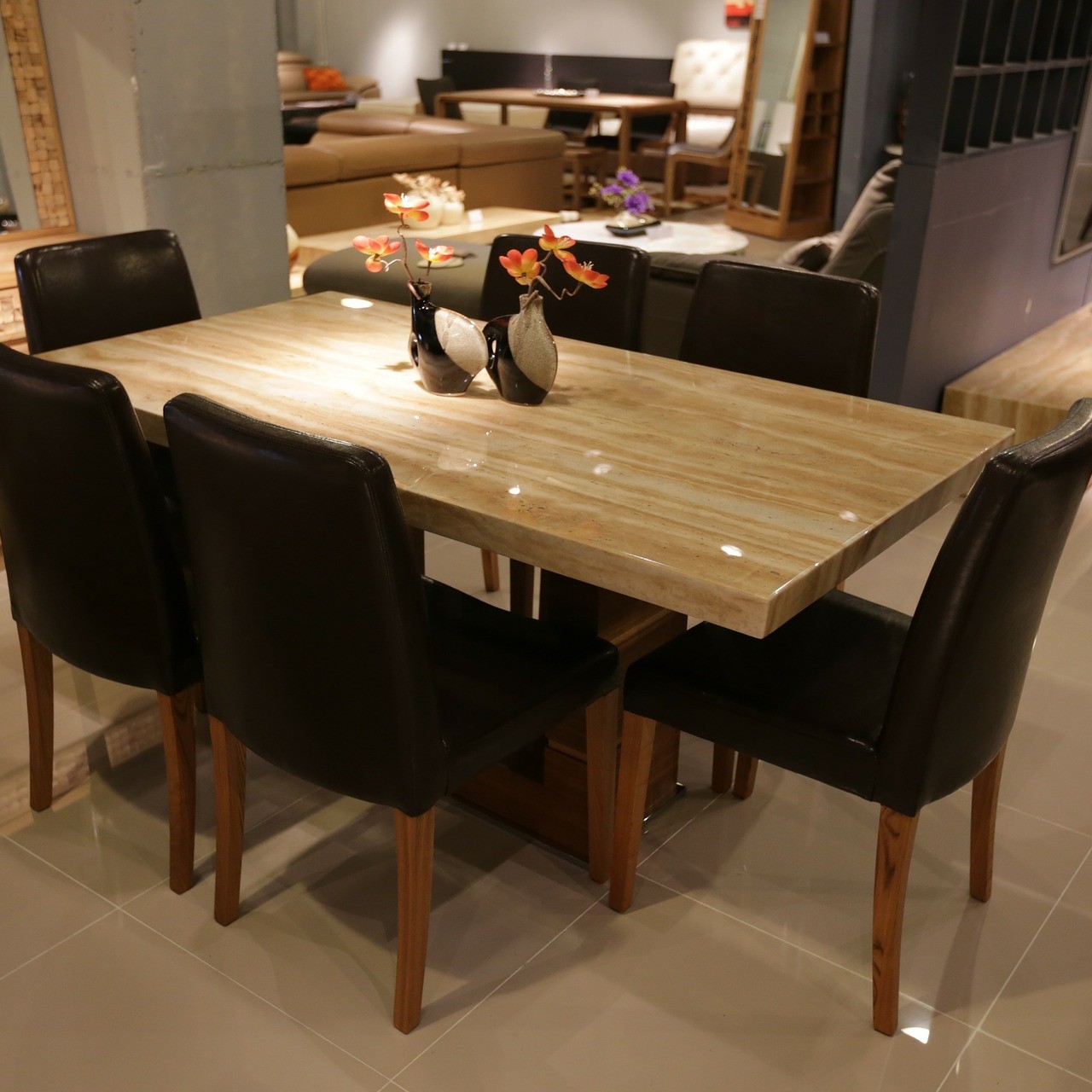 Wooden table as part of a beautiful dining room design